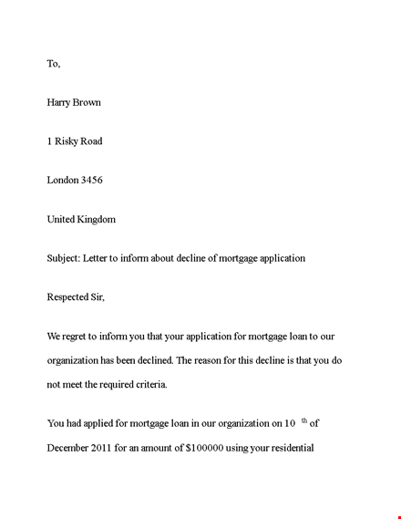 mortgage loan example template