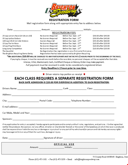 printable race registration form template template