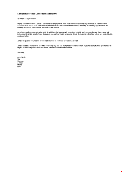 rrofessional reference letter template in word template