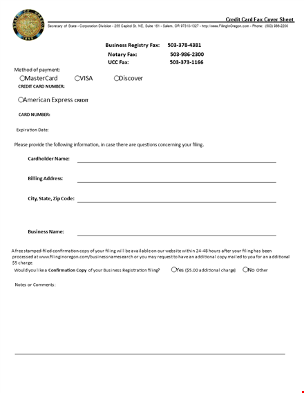 credit card fax cover sheet - streamline your business credit filing template
