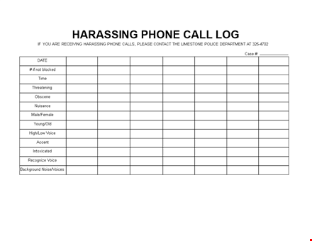 harassing phone call log template | pdf | report to police | limestone | prevent harassment template
