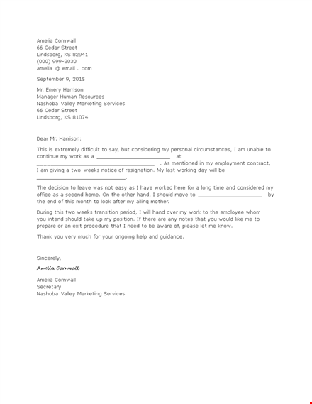 resign gracefully with two weeks notice template
