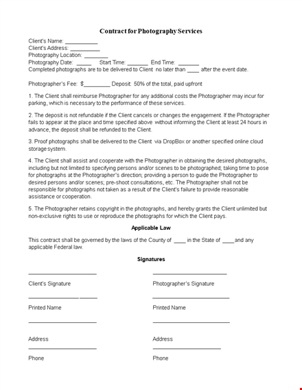 photography event contract template template