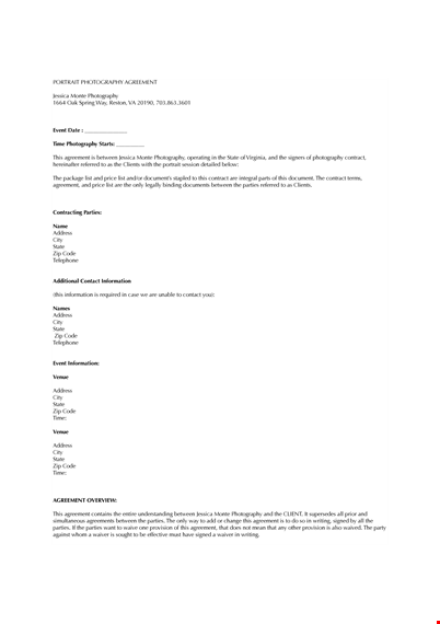 photography contract template | customize for your event template