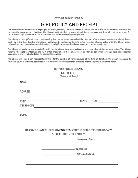 gift policy receipt template