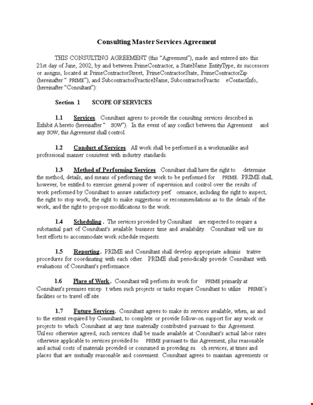 consultant services master agreement template