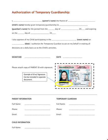 temporary guardianship form template