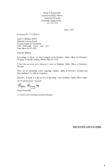 radiation safety officer resignation letter template