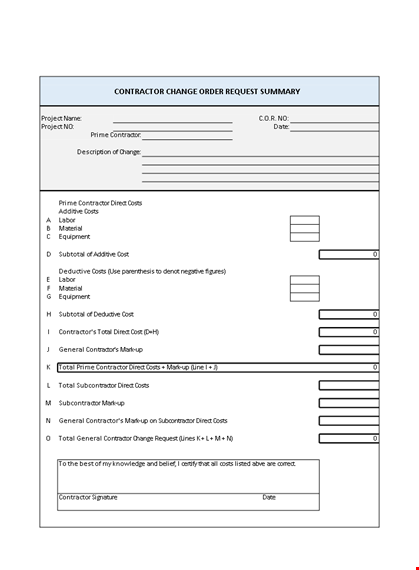 order form template for contractors - total direct costs template
