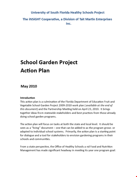 project action plan template for school program: state gardening garden template