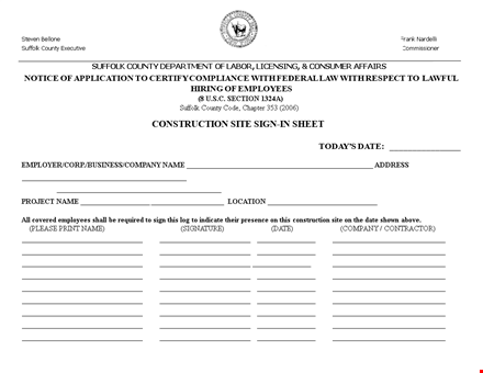 construction employee sign in sheet | efficient tracking for employees | suffolk county template