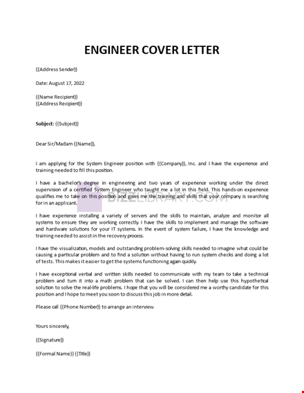 engineer cover letter template template
