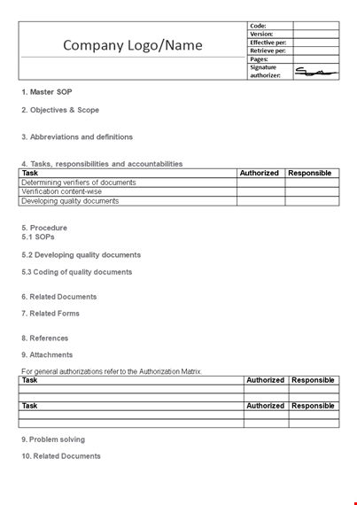 sop templates for documents: quality authorized & responsible use template