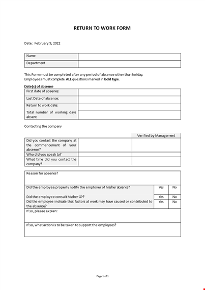 return to work form template