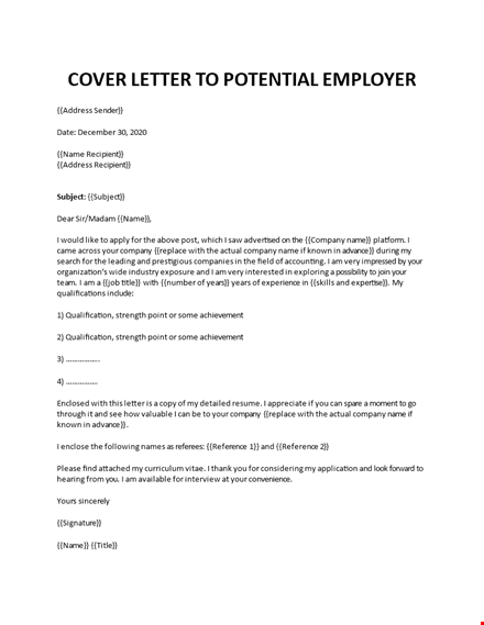 cover letter to potential employer template