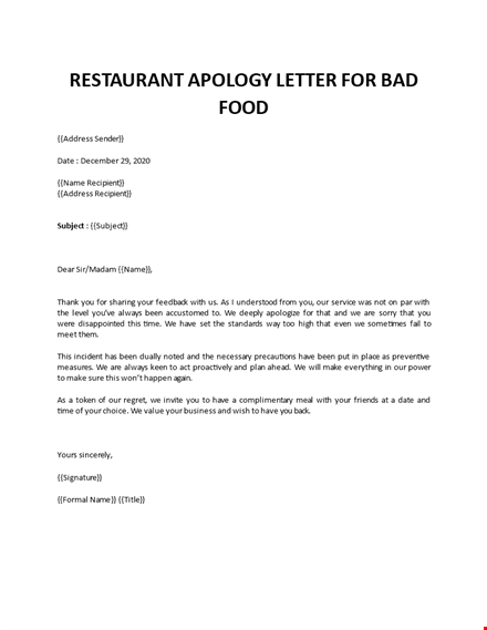 apology letter for bad food template