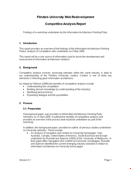 competitive analysis report template download template