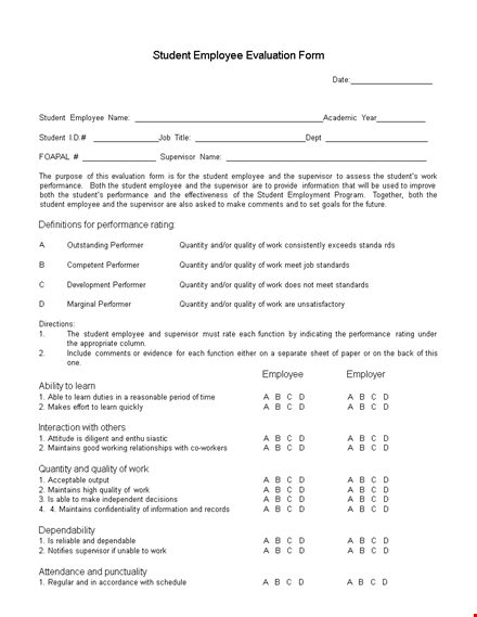effective performance review examples for employee, supervisor, and student quality template