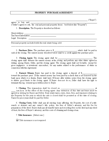 property purchase contract template template