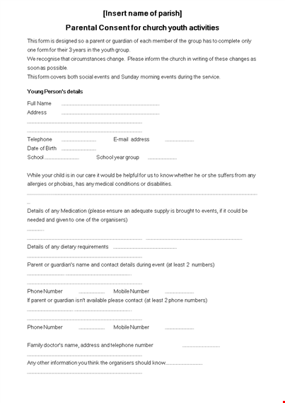 parental consent form template for events and group activities template