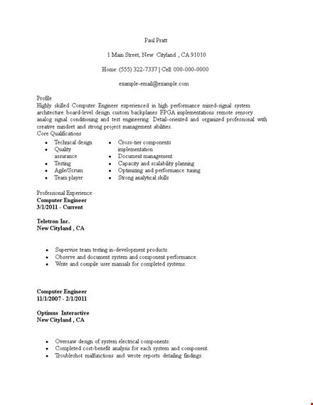 computer engineering student resume template