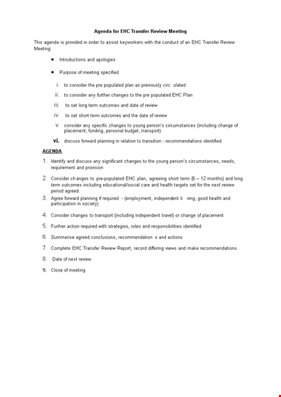 transfer review agenda in doc template