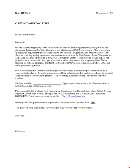 client authorization letter: contract performance for contractors template