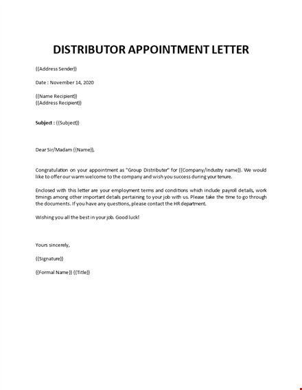 appointment distributor letter template