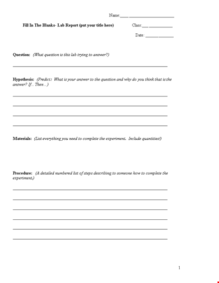 free lab report template - organize your answer, question and experiment data. template