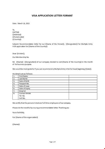 visa application form template