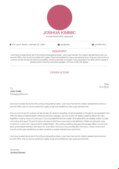 hr resume template cover letter template