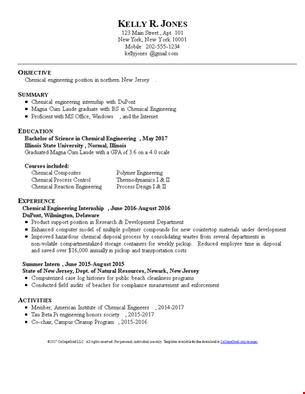 chemical engineering resume for students template
