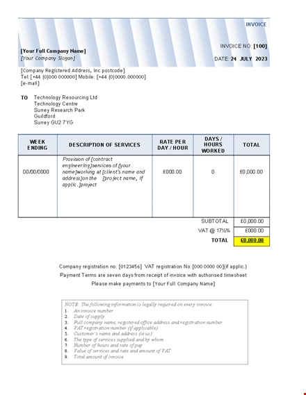project service invoice template word template