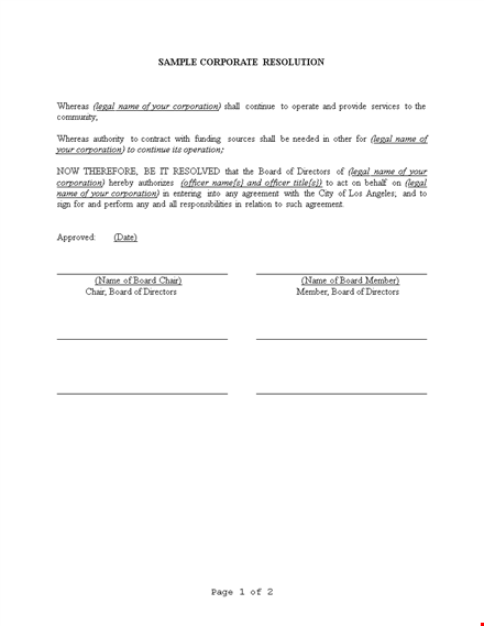corporate resolution form - simplify board of directors decisions template