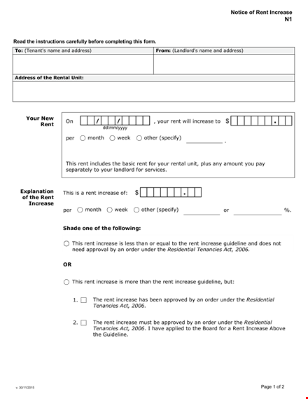 notice to landlord: increase in tenant rent - free letter form template template