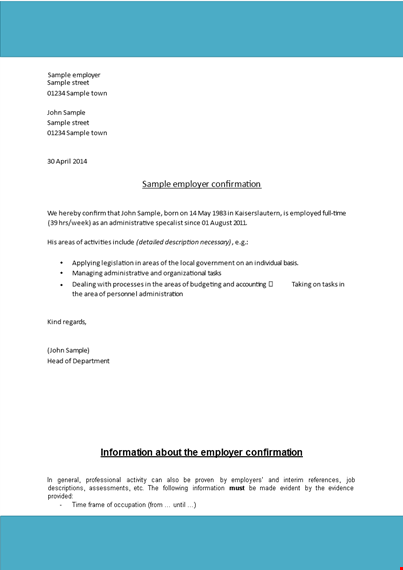 confirmation of employment letter template template