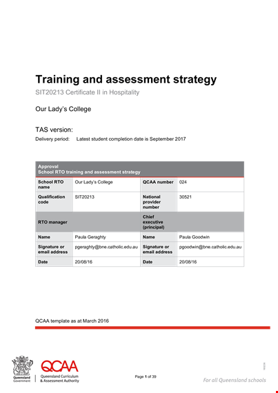 hospitality service training certificate - comprehensive training, assessment, and industry section template