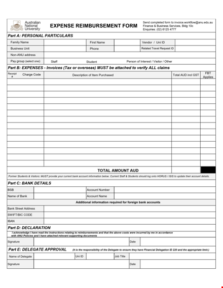 expense reimbursement form template template