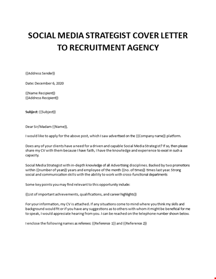 social media strategist cover letter template