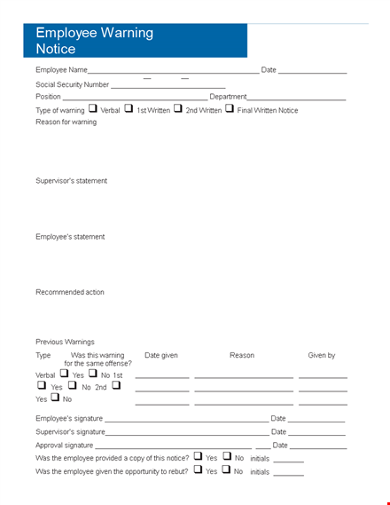 written employee warning notice - effective way to address employee performance template