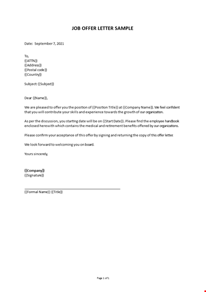 offer letter sample template