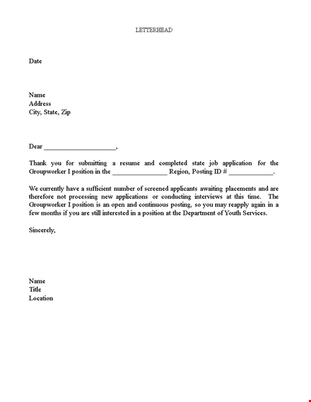 rejection letter | state posting | group worker template