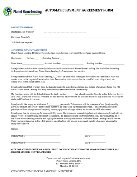 payment agreement template | free download | planet lending template