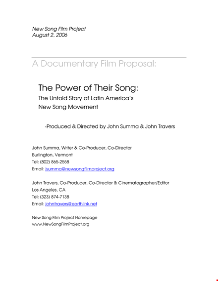 newsongfilmproposal template