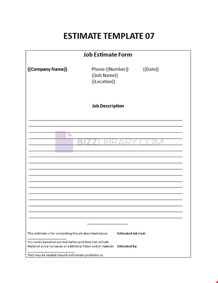 form for estimating jobs template