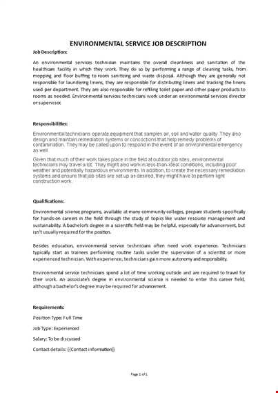 environmental services job description template