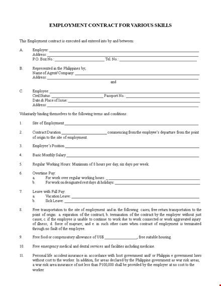 employment contract: clear agreement between employee and employer template
