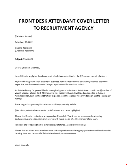 front desk cover letter template