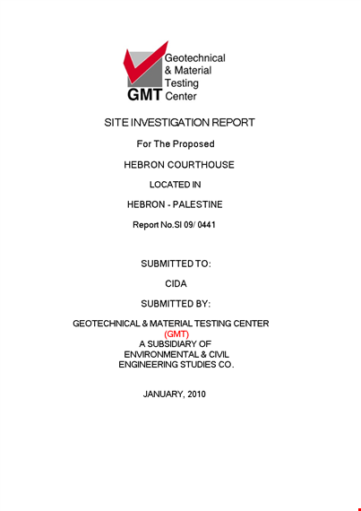 site investigation report template for foundation materials, ground depth | download now template