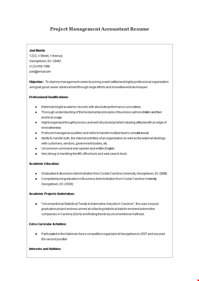 project management accountant resume template